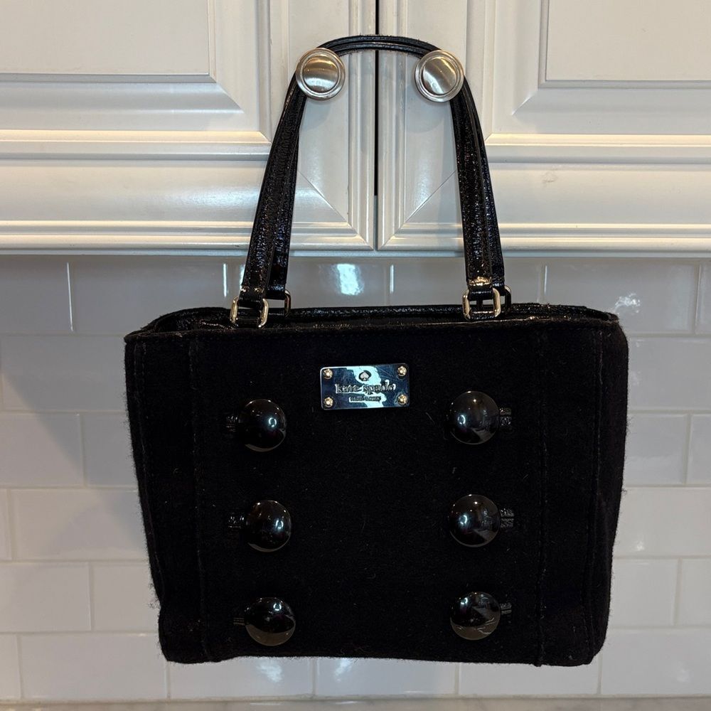 Kate Spade Purse Handbag Quinn Beantown Wool Button Satchel Pocketbook